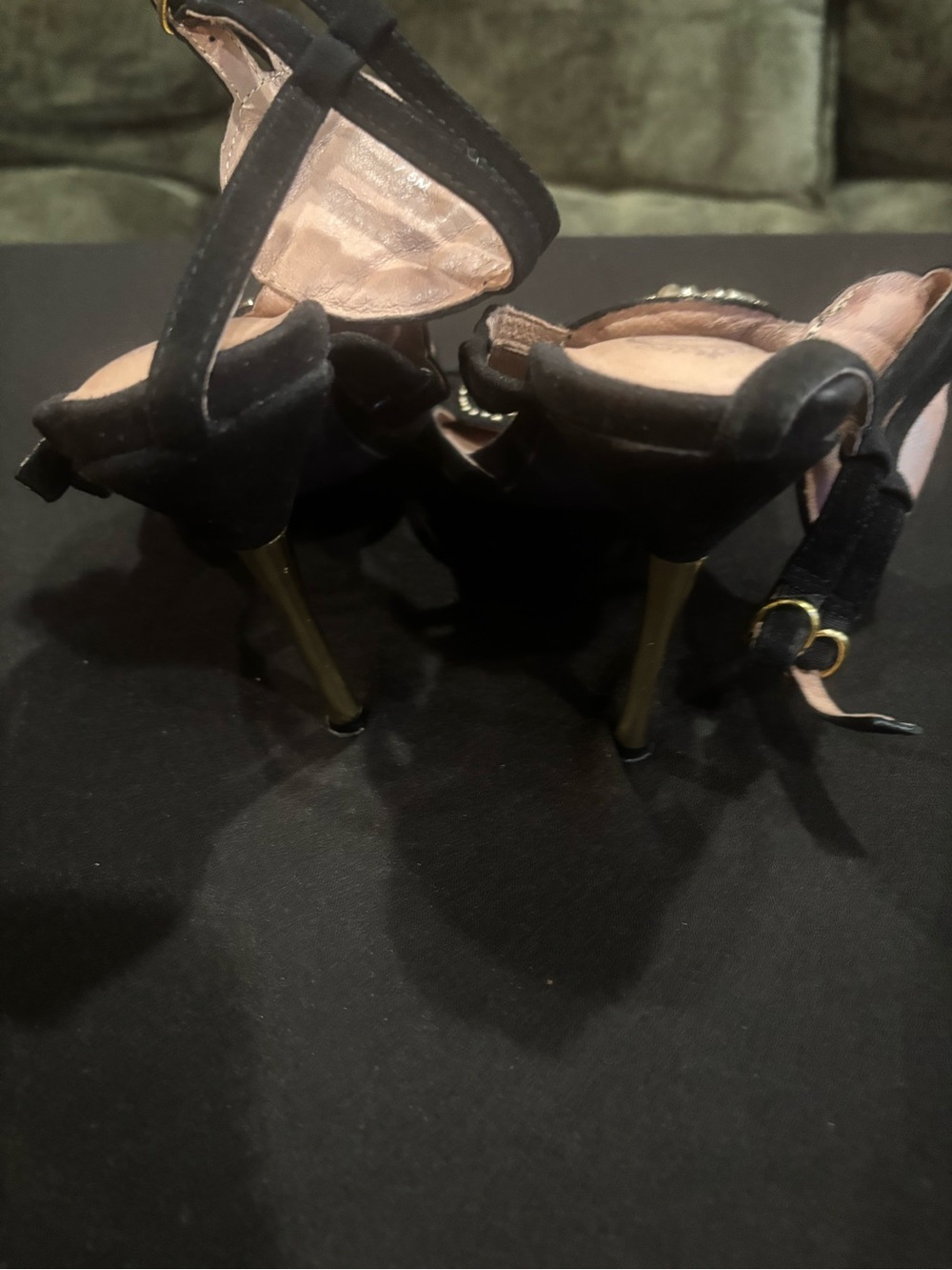 Jeffrey Campbell Covacha Lioness Goddess heelsSz 7.5 gold lion head black suede - Picture 7 of 11